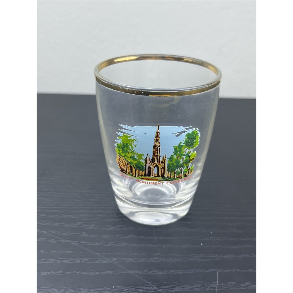 Scott Monument Edinburgh‎ Gold Rim Shot Glass Vintage Scotland Souvenir